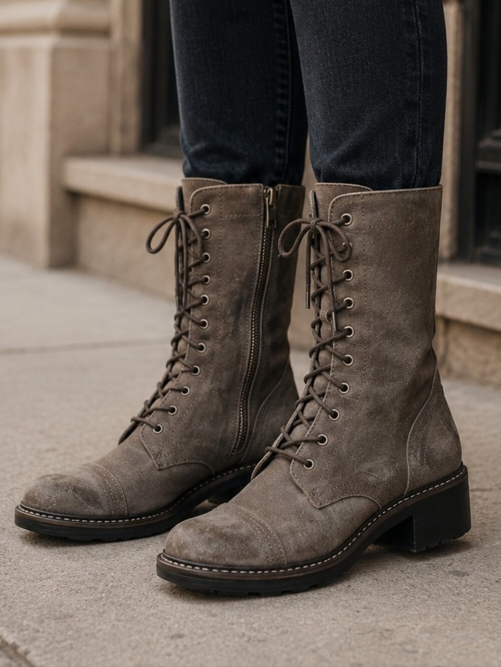 Donald J Pliner Gita Distressed Oiled Suede Combat Boots 9.5
